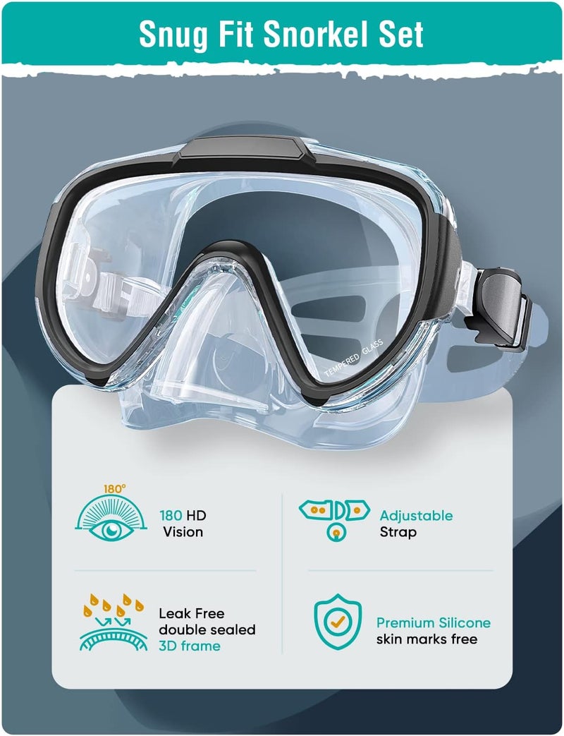 Seovediary Snorkel Set Adults Snorkeling Gear Anti-Fog Panoramic View Swim Mask Dry Top Snorkel Kit with Carry Bag for Snorkeling Scuba Diving Swimming Travel - Image 2